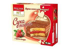 ПРЕСТИЖ СУХА ПАСТА 300ГР*12/ЯГОДА - ЦЕНА ЗА БР./PRESTIGE TORTENSTÜCKE 300 GR.*12/ ERDBEERE - PREIS FÜR EIN STCK.