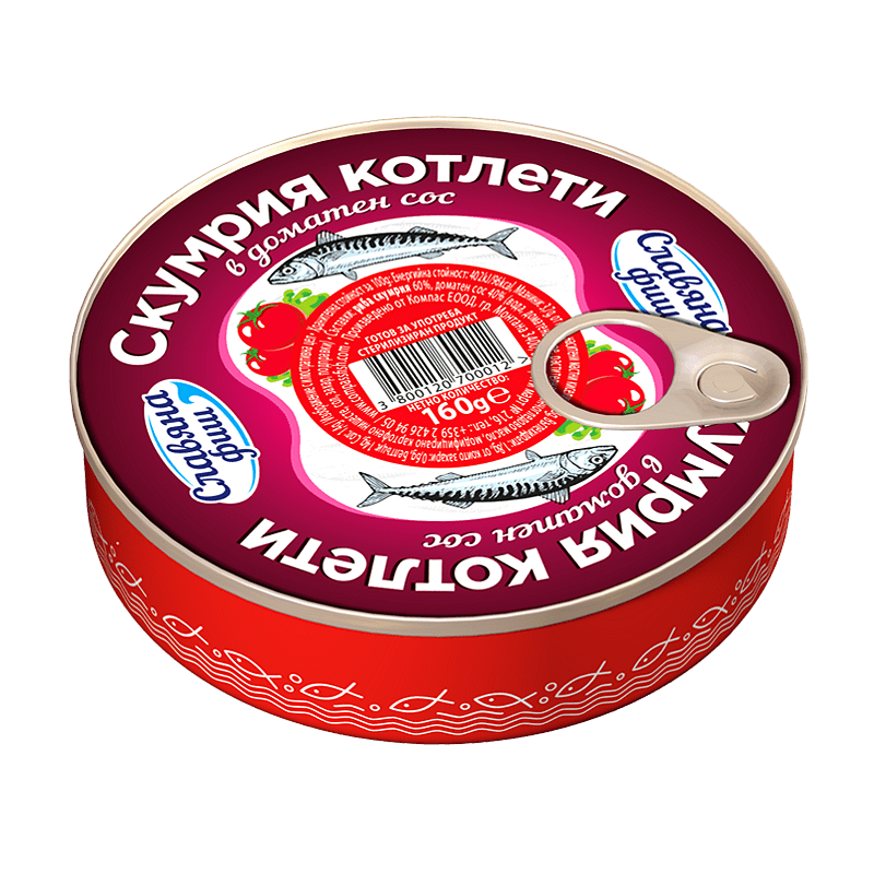 СКУМРИЯ КОТЛЕТИ СЛАВЯНА ФИШ ДОМАТЕН СОС 300ГР*18/12