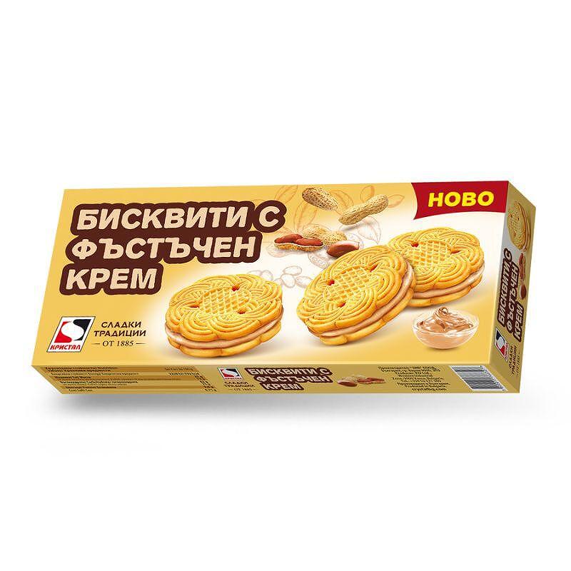 СЛЕПЕНИ БИСКВИТИ КРИСТАЛ С ФЪСТЪЧЕН КРЕМ 160 ГР. *24 - ЦЕНА ЗА БР.