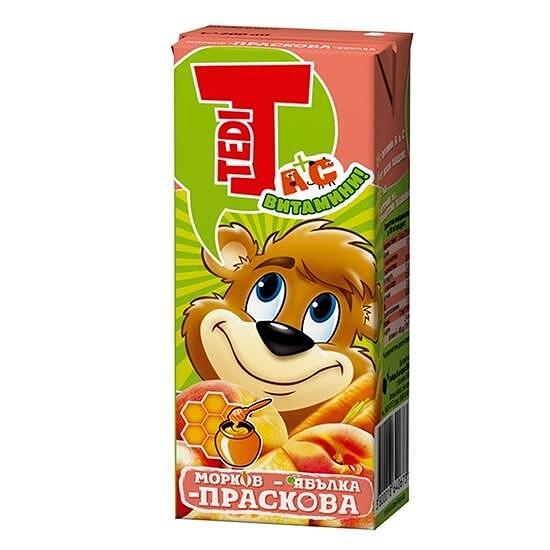 СОК ТЕДИ ПРАСКОВА+МОРКОВ+ЯБЪЛКА 200 МЛ. *24 - ЦЕНА ЗА БР.