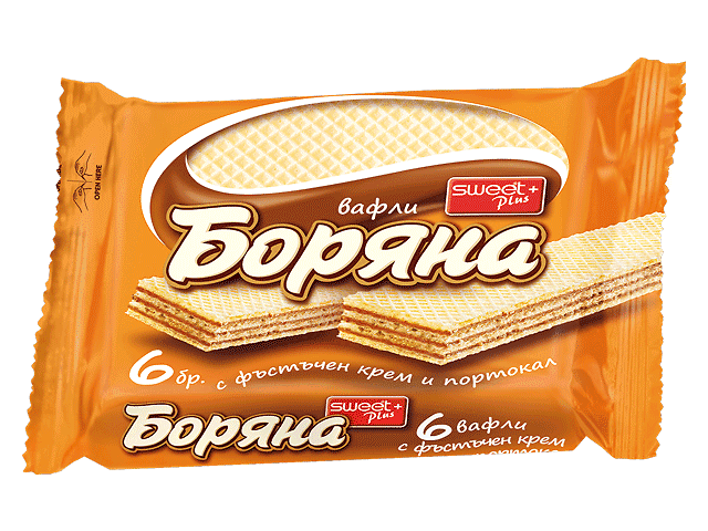 ВАФЛА БОРЯНА С ФЪСТЪЧЕН КРЕМ И ПОРТОКАЛ 140*24 - ЦЕНА ЗА БР.