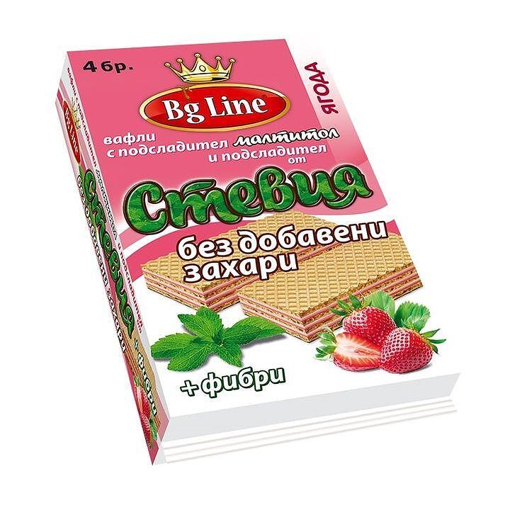 ВАФЛИ СТЕВИЯ ЯГОДА 4-КА БЕЗ ЗАХАР 90ГР БГ ЛАЙН - ЦЕНА ЗА БР.